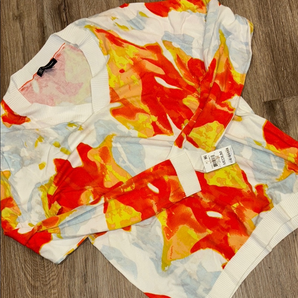 INC International Concepts Red and Yellow V-Neck Sweater